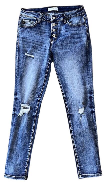 KANCAN JEANS Denim - KanCan Mid-Rise Distressed Button Fly Skinny Jeans Size 7 27X29